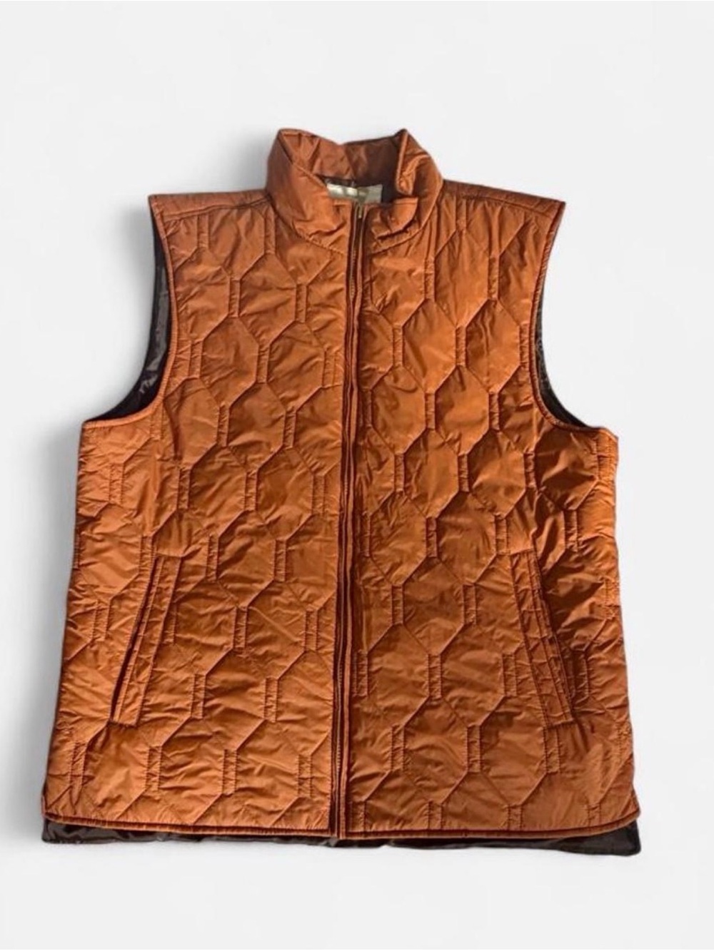 Quilted Sleeveless Vest - Rust Orange/Brown
